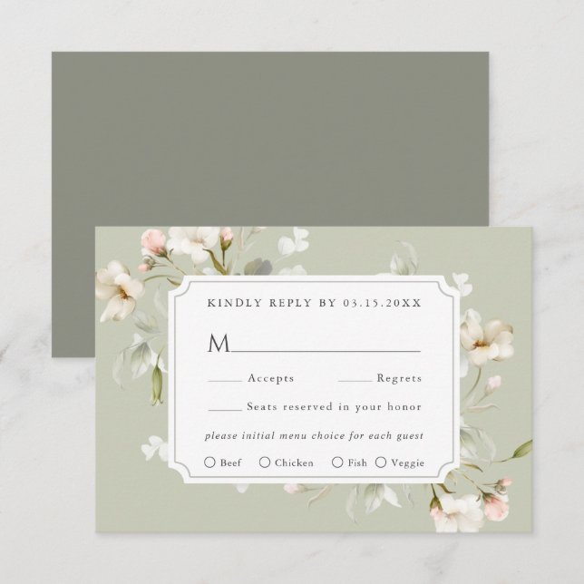 Placa RSVP de Casamento Floral Elegante Blush Whit (Frente/Verso)