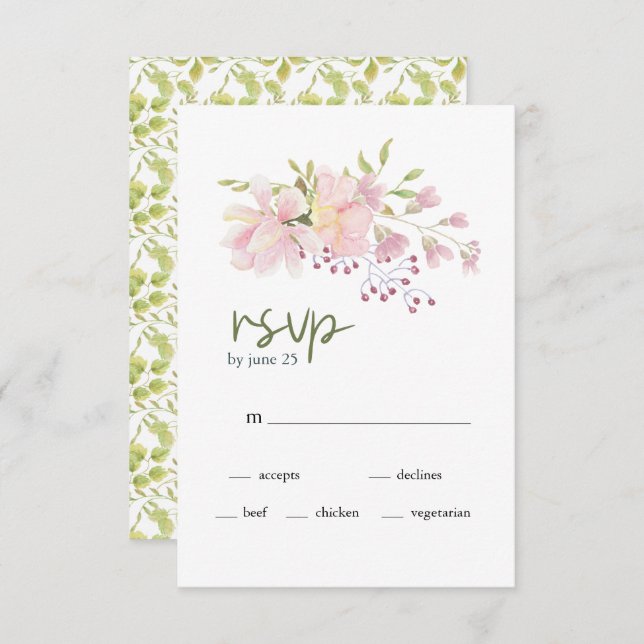Placa RSVP de Casamento Floral Magnolia Blush Cor- (Frente/Verso)