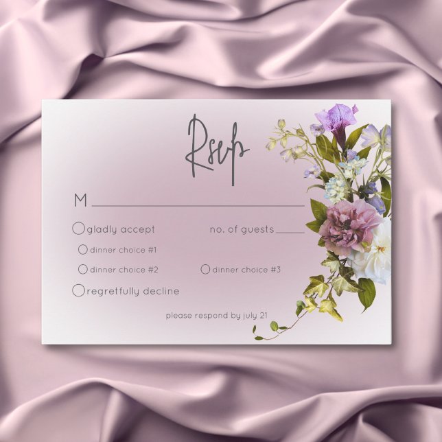 Placa RSVP de Casamento Floral Moderno de Mauve Wh (Peri White Mauve Floral Modern Wedding RSVP Card)