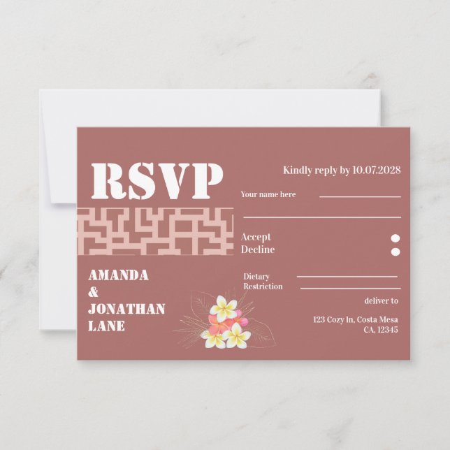 Placa RSVP de Casamento Floral Moderno Terracotta (Frente)