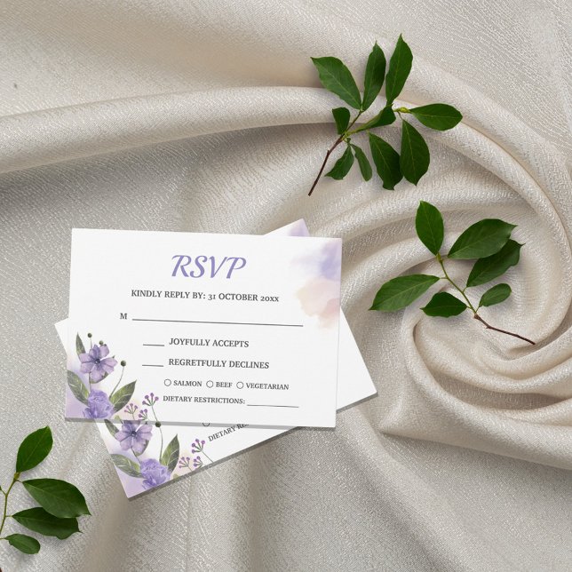 Placa RSVP de Casamento Floral Púrpura Doce + Refe (Criador carregado)