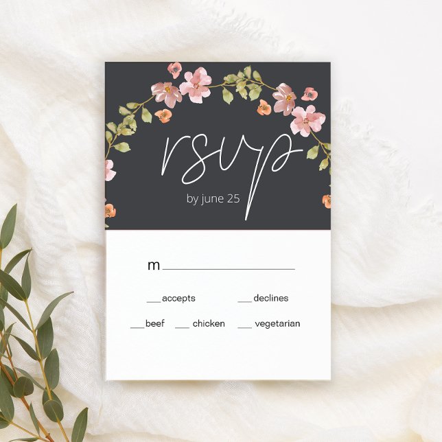 Placa RSVP de Casamento Floral Púrpura Dusty Pink (Criador carregado)