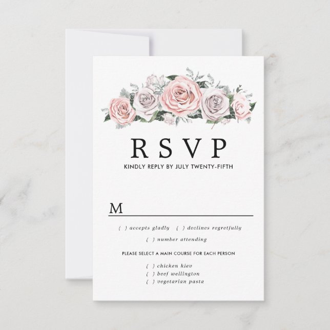 Placa RSVP de Casamento Floral Púrpura Rosa, Opçõe (Frente)