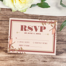 Placa RSVP de Casamento Floral Retro Blush Elegant