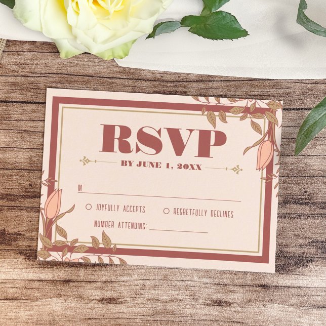 Placa RSVP de Casamento Floral Retro Blush Elegant (Criador carregado)