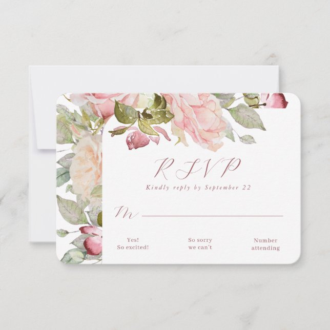 Placa RSVP de Casamento Floral Rosa (Frente)