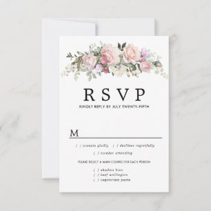 Placa RSVP de Casamento Floral Rosa, Opções de Ref