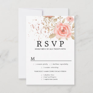 Placa RSVP de Casamento Floral Rosa, Opções de Ref
