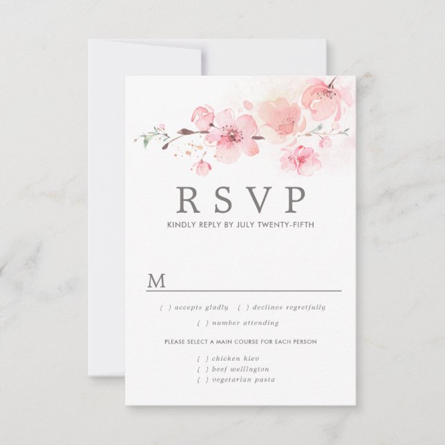 Placa RSVP de Casamento Floral Rosa, Opções de Ref (Frente)