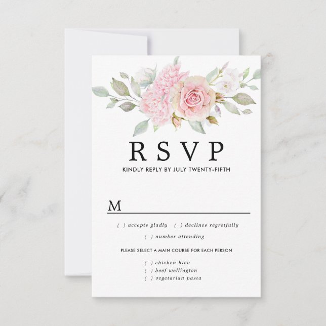 Placa RSVP de Casamento Floral Rosa, Opções de Ref (Frente)