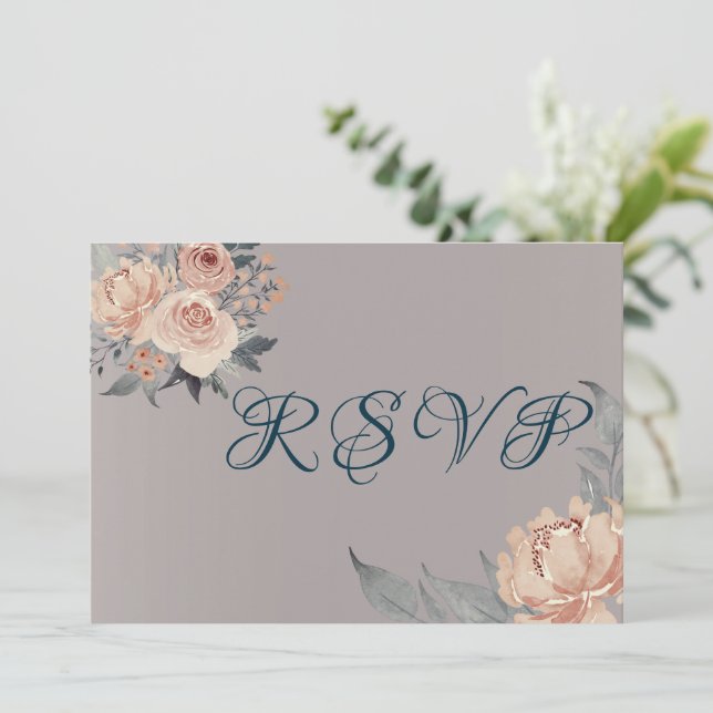 Placa RSVP de Casamento Floral Rosa Romântica, ros (Em pé/Frente)