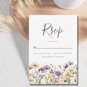 Placa RSVP de Casamento Floral Roxo