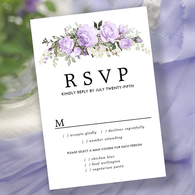 Placa RSVP de Casamento Floral Roxo, Opções de Ref (Criador carregado)