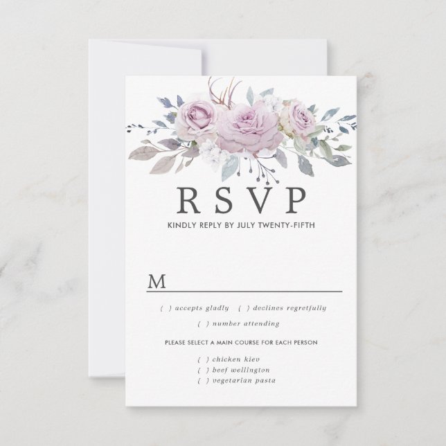Placa RSVP de Casamento Floral Roxo, Opções de Ref (Frente)