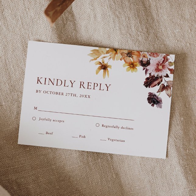 Placa RSVP de Casamento Floral Rustic Fall Boho (Criador carregado)