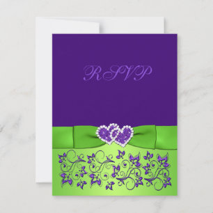 Placa RSVP de Casamento Floral Verde Roxo-ARCO IMP