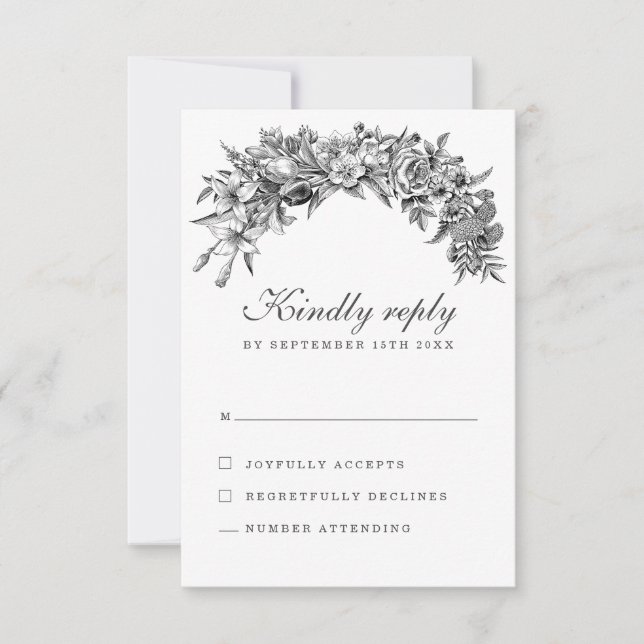 Placa RSVP de Casamento Floral Vintage (Frente)