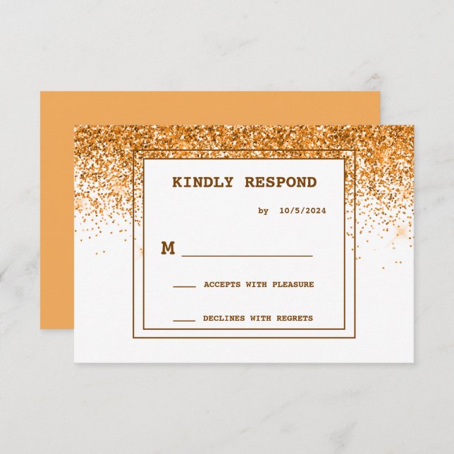Placa RSVP de Casamento Glitter Dourado (Frente/Verso)