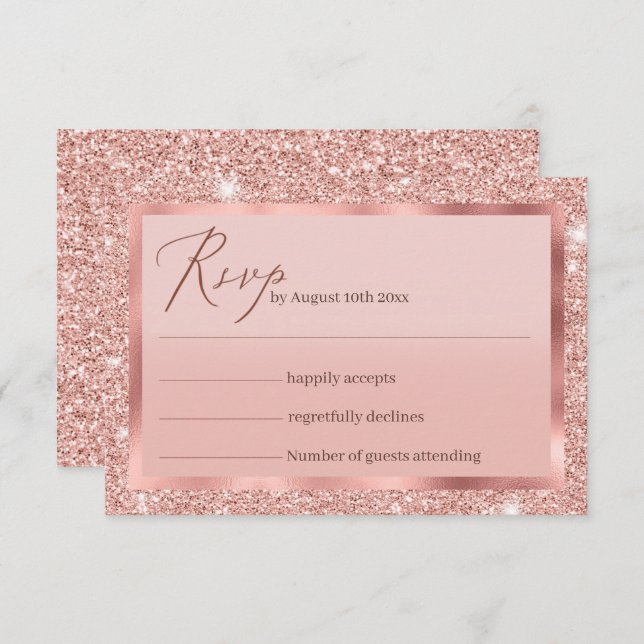 Placa RSVP de Casamento Glitter Dourado rosa (Frente/Verso)