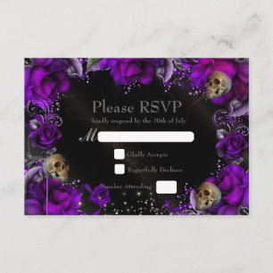 Placa RSVP de Casamento Gótico de Rosas e Skulls R