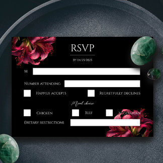 Placa RSVP de Casamento Gótico Floral Lily Dark