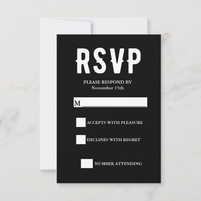 Placa RSVP de Casamento Gótico Preto (Frente)