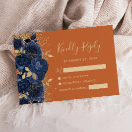Placa RSVP de Casamento Laranja Dourado Floral Bur
