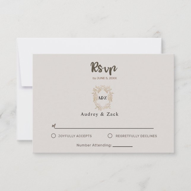 PLACA RSVP DE CASAMENTO Minimalista Beige (Frente)