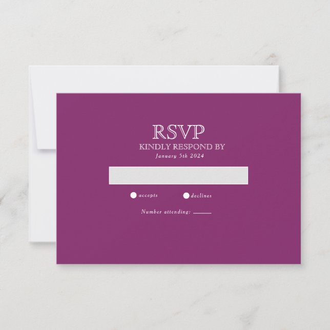 Placa RSVP de Casamento Mínimo Purple Modern (Frente)