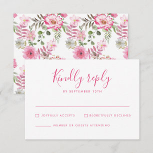 Placa RSVP de Casamento Mínimo Rosa Floral