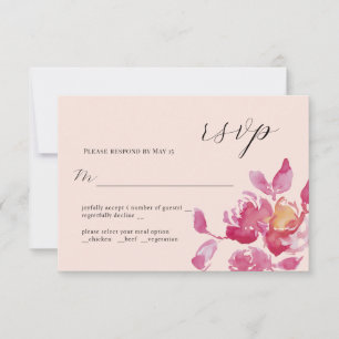 Placa RSVP de Casamento Moderno com Rosa Watercolo