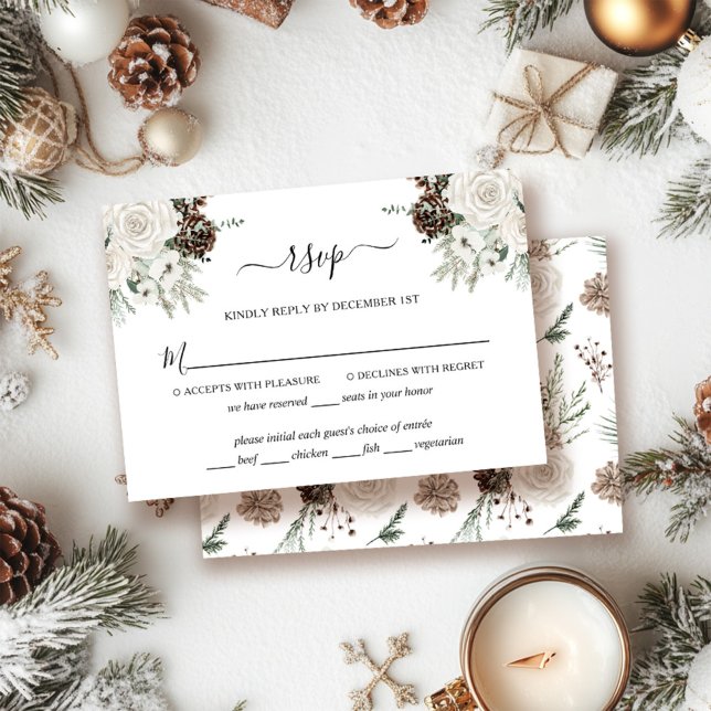 Placa RSVP de Casamento no inverno Floral Elegante (Criador carregado)