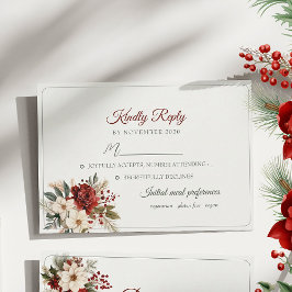 Placa RSVP de Casamento no inverno Floral Vermelho