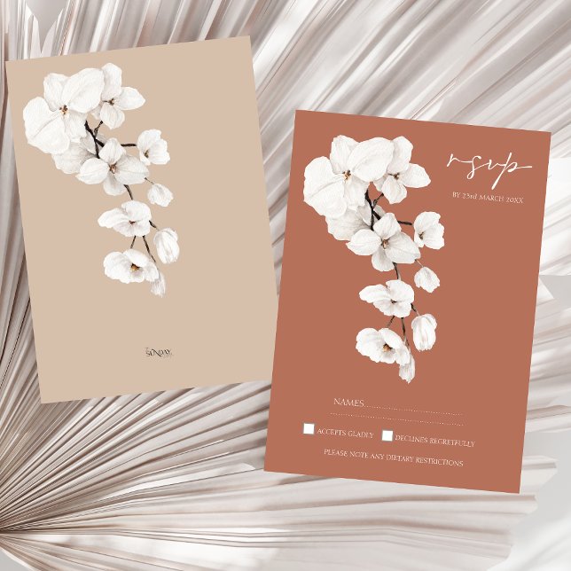 Placa RSVP de Casamento Orquídeo do Terracotta Mod (Modern Terracotta Orchids Floral Wedding RSVP Card)