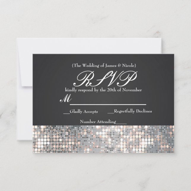 Placa RSVP de Casamento Preto do Glamor Sequins Sp (Frente)