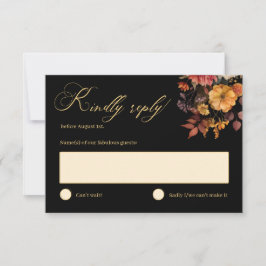 Placa RSVP de Casamento Preto Floral Rustic Autumn
