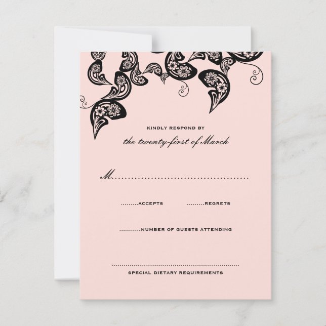 Placa RSVP de Casamento Preto-Rosa-Rosa-Chic Flora (Frente)