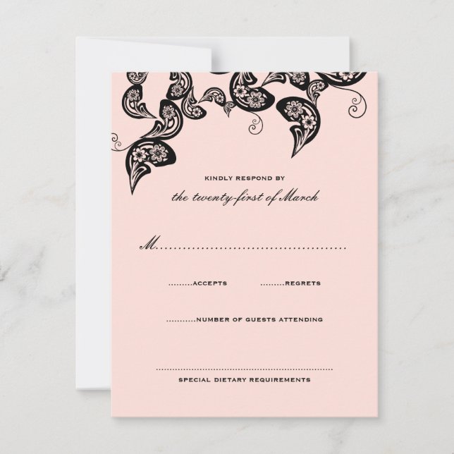 Placa RSVP de Casamento Preto-Rosa-Rosa-Chic Flora (Frente)
