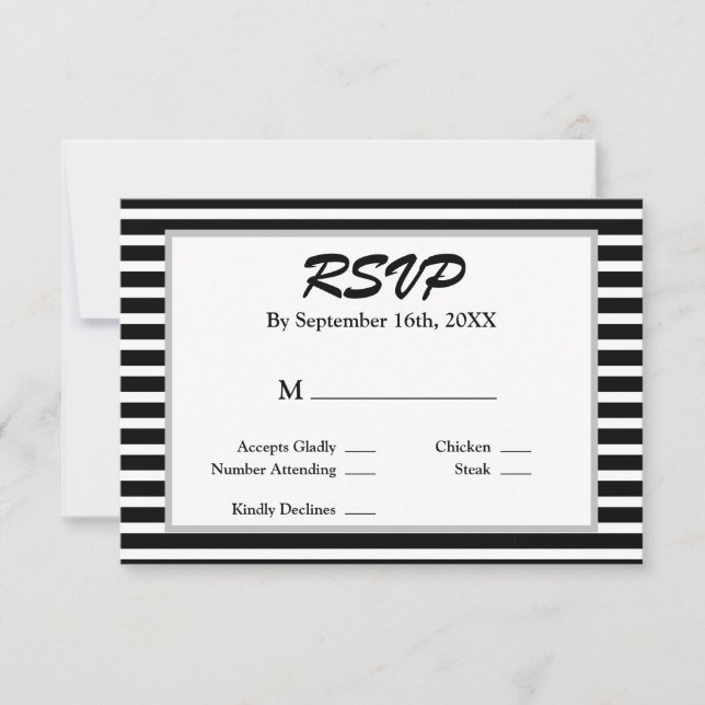 Placa RSVP de Casamento Preto/White Stripes (Frente)