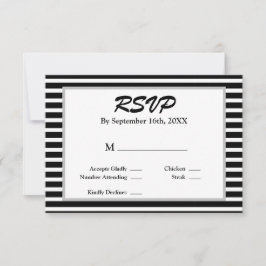 Placa RSVP de Casamento Preto/White Stripes