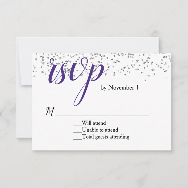 Placa RSVP de Casamento Púrpura e Branco Ultra Vio (Frente)