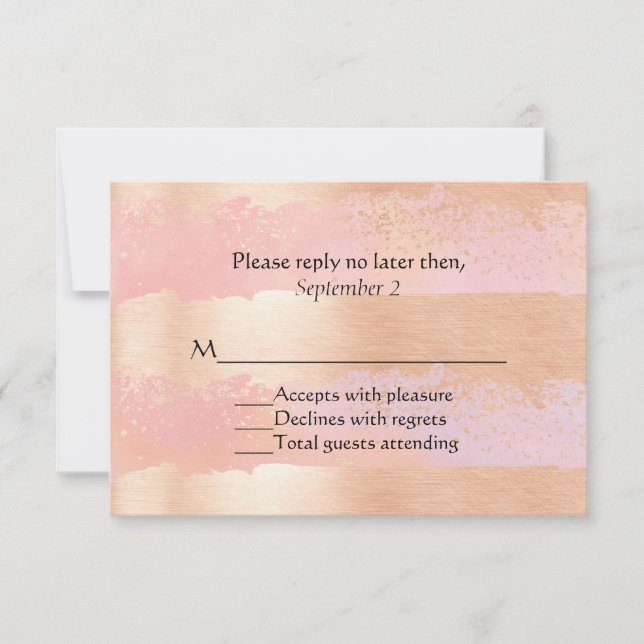 Placa RSVP de Casamento Românico Rosa e Dourado (Frente)