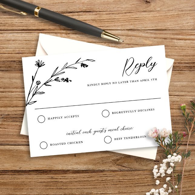 Placa RSVP de Casamento Rustic Black & White Wildf (Criador carregado)
