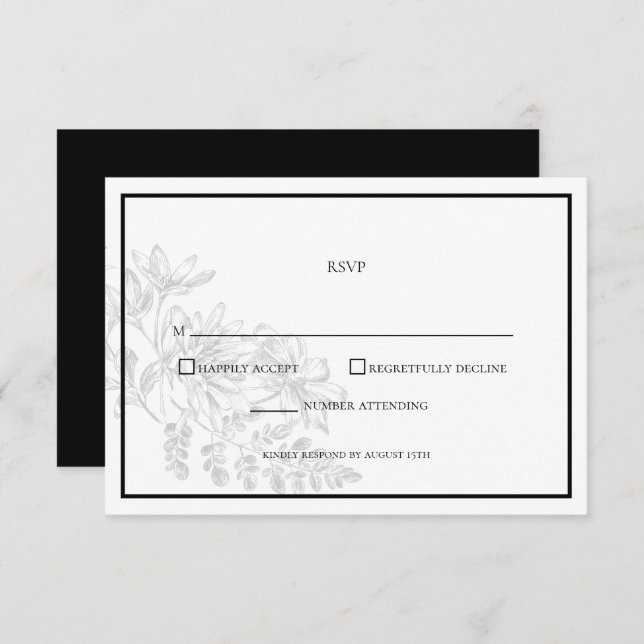 Placa RSVP de Casamento Simples Floral Branco Pret (Frente/Verso)
