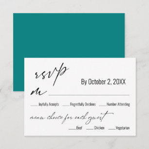 Placa RSVP de Casamento Teal de Escolha Simples Mo