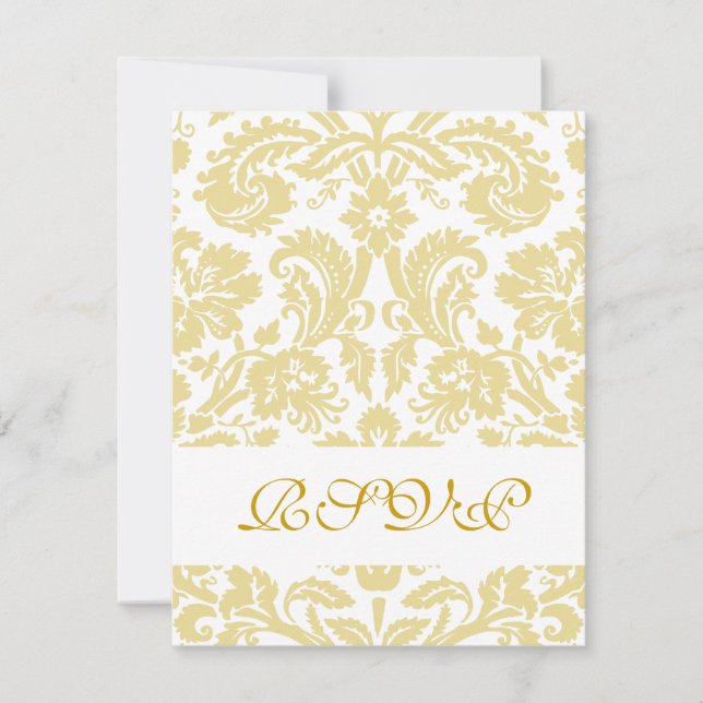 Placa RSVP de Casamento tema damasco de Creme Dour (Frente)