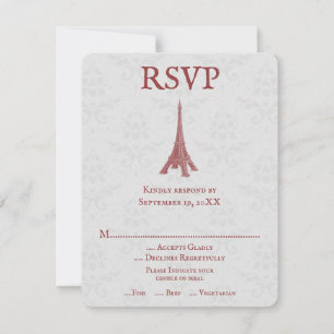 Placa RSVP de Casamento tema damasco de torre Eiff