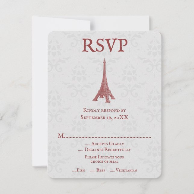 Placa RSVP de Casamento tema damasco de torre Eiff (Frente)