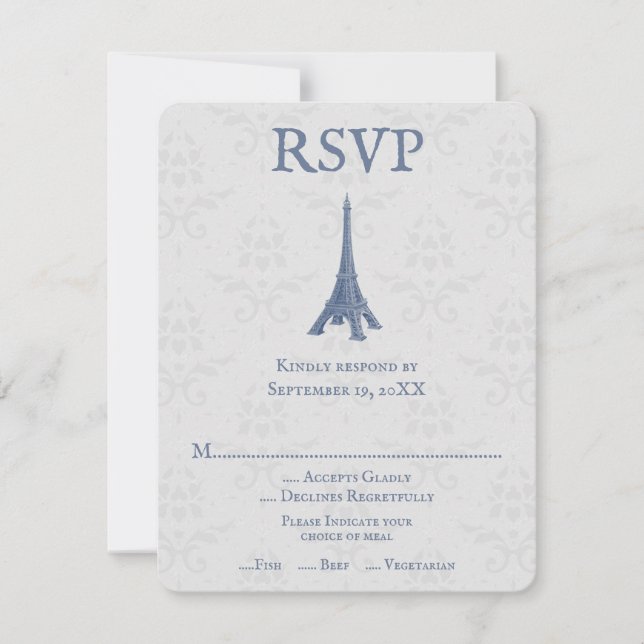 Placa RSVP de Casamento tema damasco Eiffel Torre  (Frente)