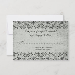 Placa RSVP de casamento tema damasco prateado pret